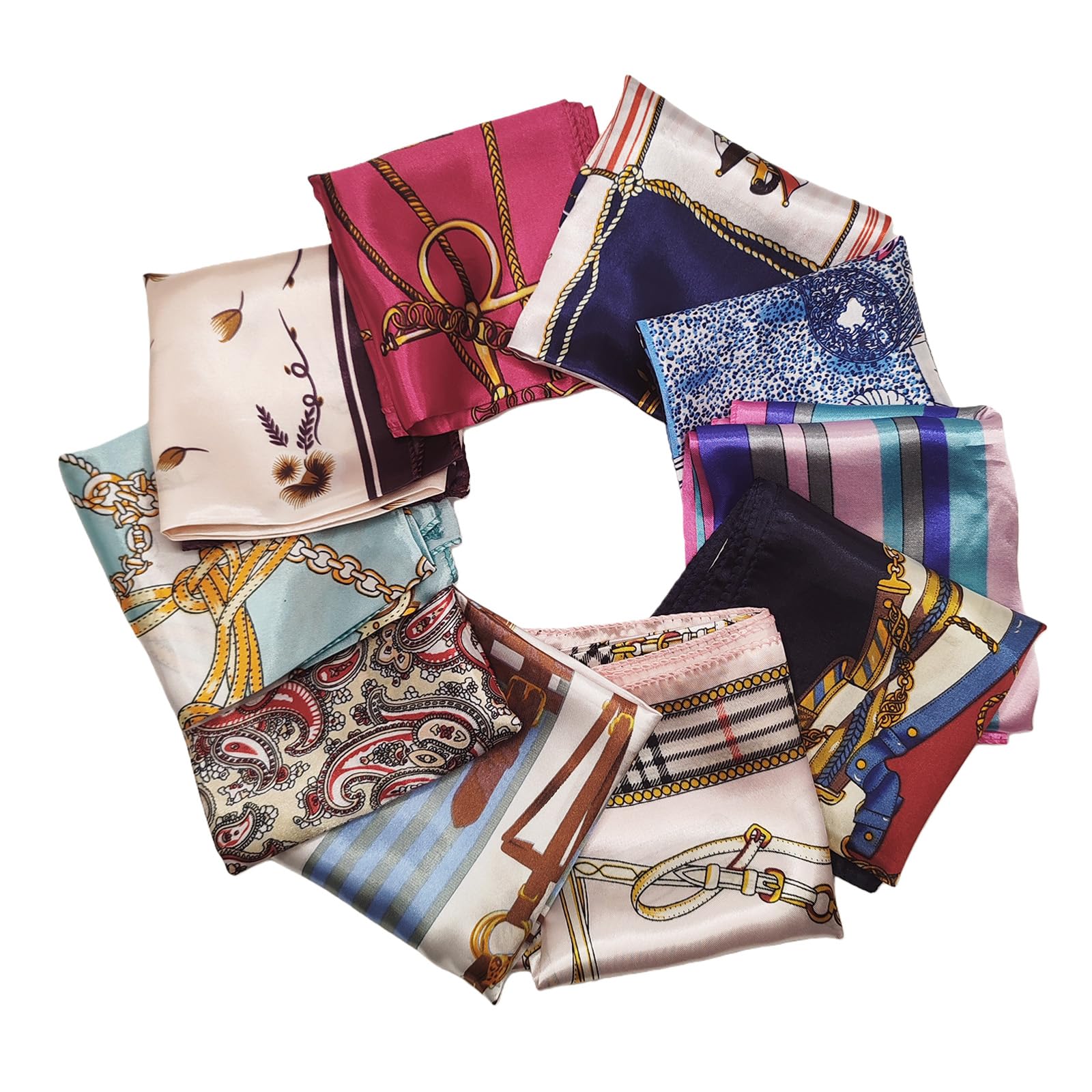 10PCS Women's Square Silky Scarf Satin Scarf Multipurpose Fashion